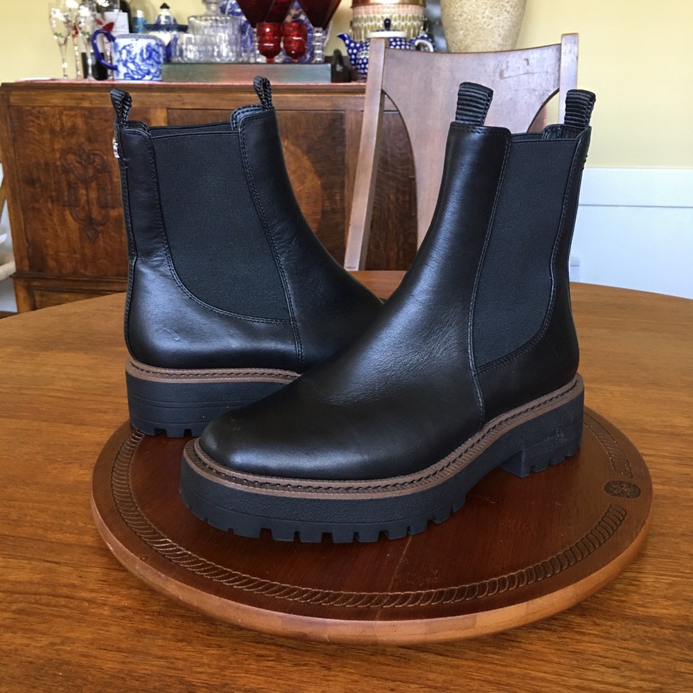 Sam Edelman Laguna Chelsea Chunky Black Leather Size 7.5